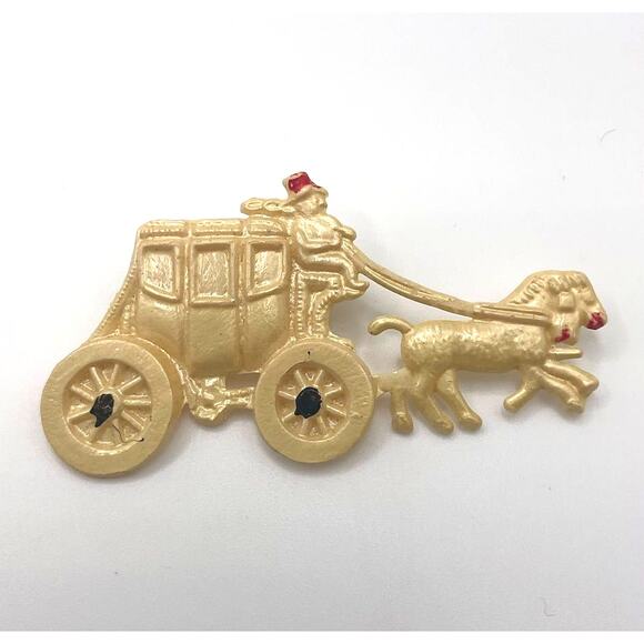 Vintage Celluloid Brooch Horse & Carriage Pin 2.5 in Early Plastic Pin Collect - Picture 1 of 10